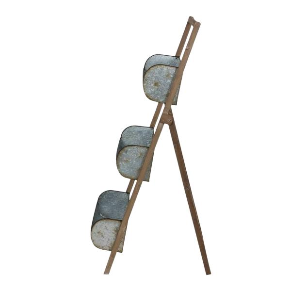 Pflanztreppe aus Holz mit 3 Zinkgefäßen 110cm